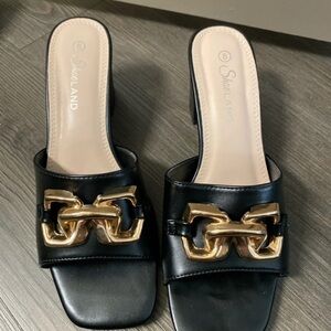 Sleekland Black and Gold Chain Mules
